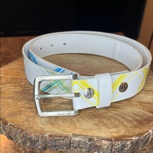 Y2K Hurley White Belt with Blue and Yellow Stripes